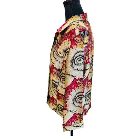 Sunflower Print Design Jacket Blazer Top Plus Size 1 Silk Blend Red Black Boho - Picture 4 of 9